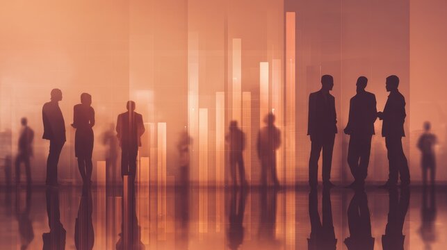 Business professionals silhouette against financial growth bar chart background