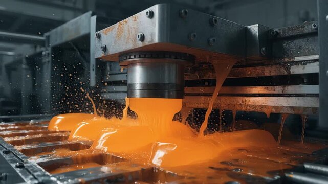 Medium shot of highspeed injection molding of heatresistant spatulas showcasing molten nylon pouring into multicavity molds with precise automated machinery.