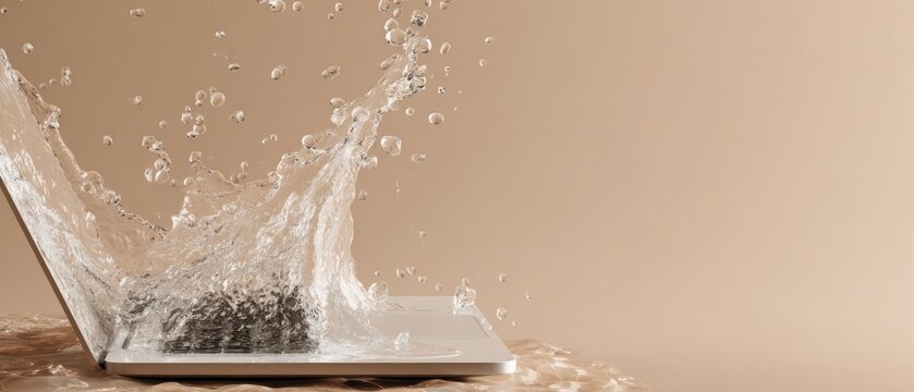 Water splashing on laptop computer creative abstract concept background