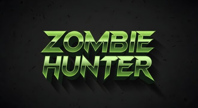 Metallic green zombie hunter text effect with a sharp 3d design