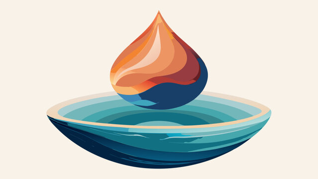 Abstract graphic representation of a water drop hovering above a bowl shaped pool with abstract illustration minimalist container serenity conservation resource environment backdrop stylized