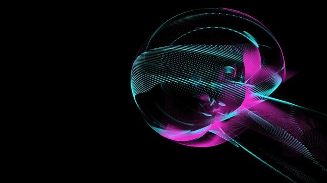 Purple and blue neon audio waves, noise frequency, and waveform. abstract particle background 4k video 