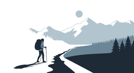Fototapeta premium Person Hiking With Trekking Poles Outdoors.