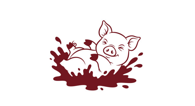 Pig lying in red liquid.