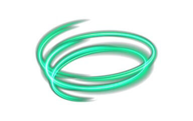 Naklejka premium Green Neon Spiral Ring Isolated PNG. Abstract Glowing Light Swirl Circle, Futuristic Neon Energy Halo Frame, Dynamic Motion Design Element, Transparent Background