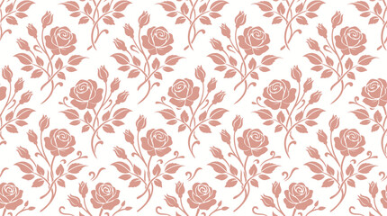 Fototapeta premium Pink Roses with Green Leaves Pattern.
