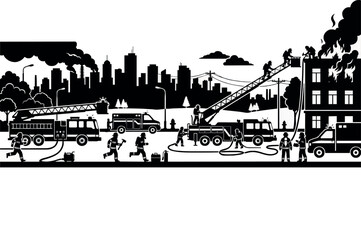Fototapeta premium Urban Fire Emergency Response Vector Illustration