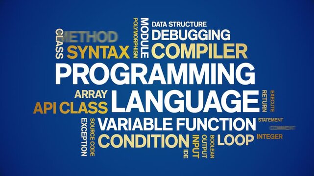 Programming Language animated word cloud-text design animation tag kinetic typography seamless loop.