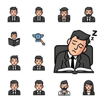 Businessman sleeping at desk with alarm clock.