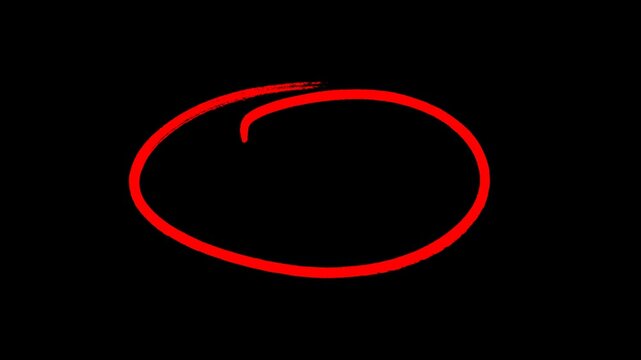 Red hand drawn circle animation, marker style scribble oval on black background, emphasis highlight element, focus indicator, professional motion graphic, creative design tool.
