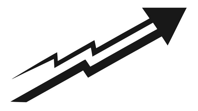 Black zigzag arrow pointing upwards with arrowhead direction movement progress increase advancement objective business strategy illustration isolated background momentum innovation