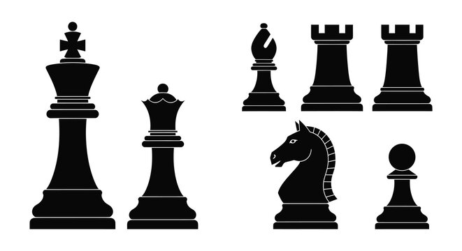 Chess pieces collection in black silhouette high quality