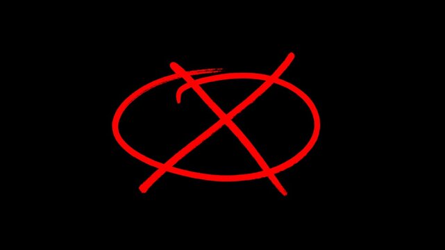 Red hand drawn X mark inside circle animation, forbidden symbol on Alpha channel, cancel error icon motion graphic, no entry sign, rejected mark, indicator.