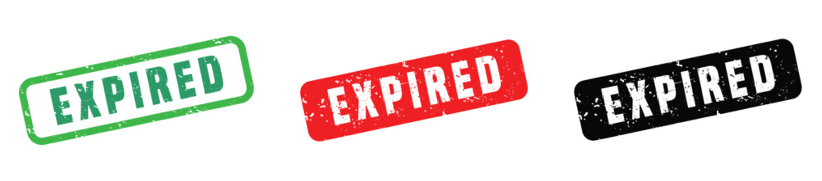 Expired Stamp Set: A collection of three weathered stamps in green, red, and black, each boldly imprinted with the word EXPIRED, signifying finality and completion.