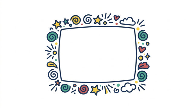 Whimsical Hand Drawn Border with Stars Swirls and Hearts.