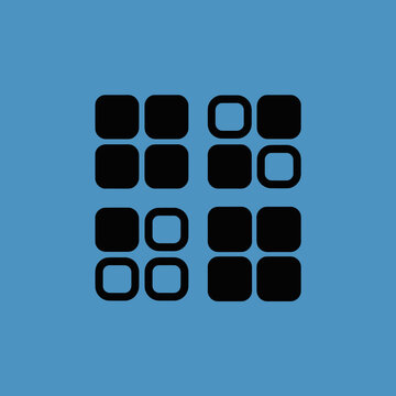 A minimalist geometric pattern of black squares on a blue background