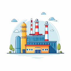 Naklejka premium Industrial Factory Building with Smokestacks and Chimneys