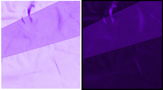 Ultraviolet forensic light revealing hidden handprints on fabric, purple UV light detection of evidence, forensic investigation of fingerprints on cloth