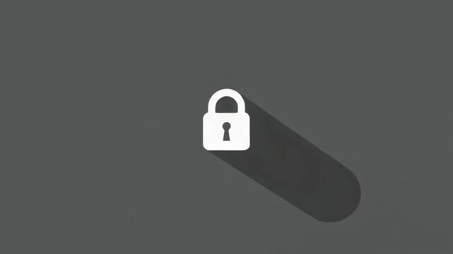 Minimalist flat icon of a closed padlock with a long shadow on a dark grey background.