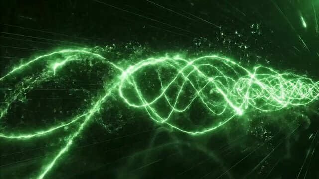 Green flowing lines move through a magnetic field in a smooth and continuous pattern without breaks