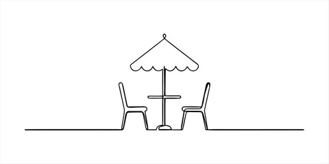 Minimalist patio table and chairs with umbrella line art © Pabon Art Gallery
