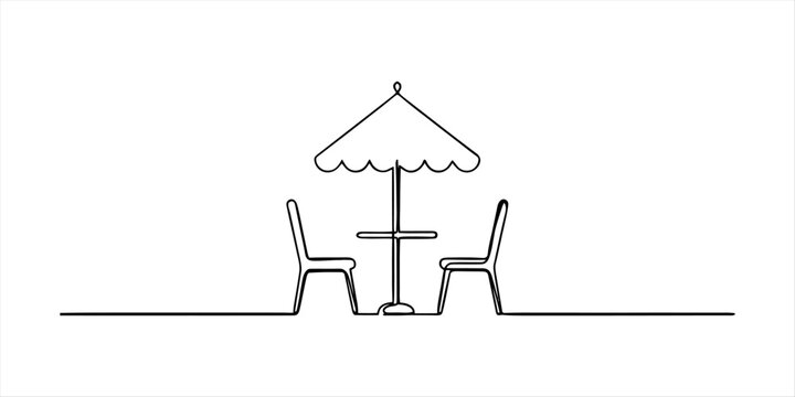 Minimalist patio table and chairs with umbrella line art