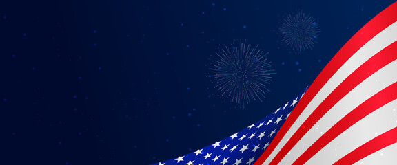 Patriotic USA flag corner border banner with night fireworks © Deepak