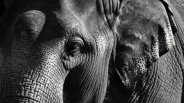 Close Up Black and White Portrait of an Asian Elephant