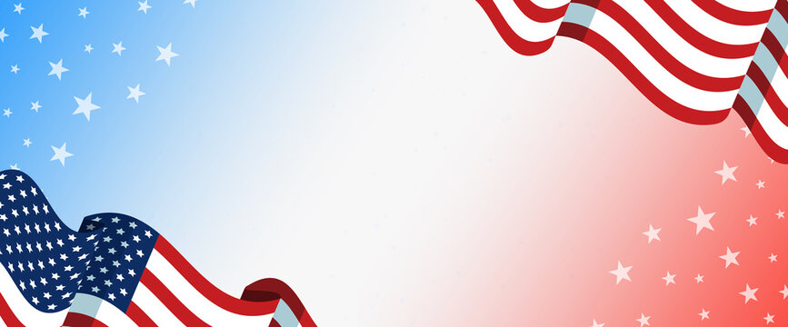 Patriotic USA flag borders header template with festive copy space