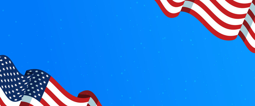 Patriotic USA flag border template on bright blue background