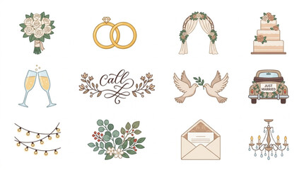 Wedding Elements Collection Icons Vector Illustration. © Fahmii