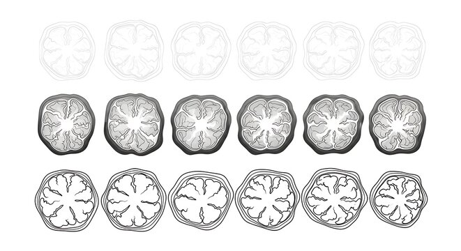 Detailed illustration of human ovum cells in various stages of development and microscopic view