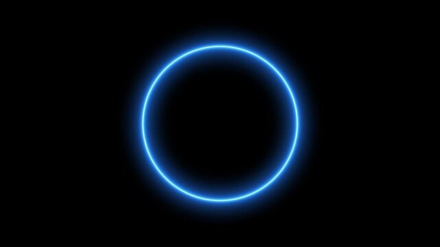 Glowing blue neon ring pulsing animation isolated on black background video clip.