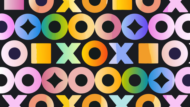 Colorful geometric shapes pattern with circles diamonds and squares