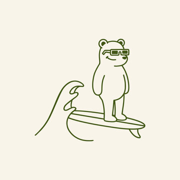 Bear surfing on a wave board.