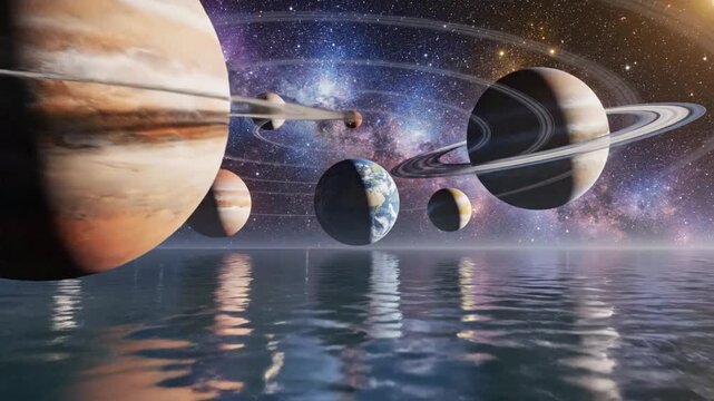 Explore solar system planets in stunning animation with detailed visuals and dynamic movements across vast space