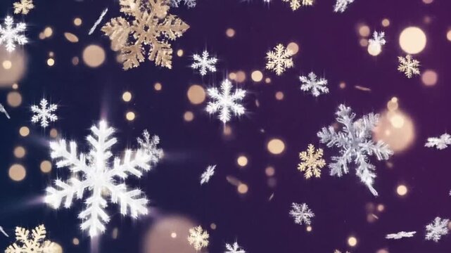 Abstract background of snowflakes falling during Christmas season with festive colors and shapes