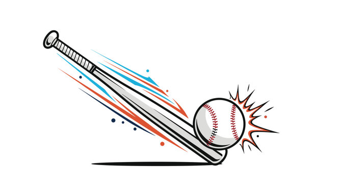 Baseball bat hitting a ball with dynamic motion lines and impact effect in a clean graphic illustration for sports and action themes.