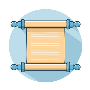 Flat design illustration of an ancient scroll with text