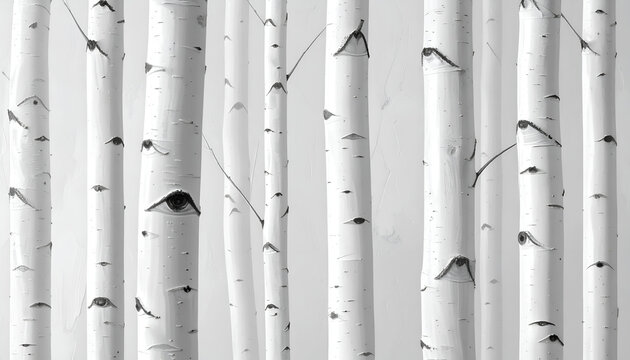 Close-up of Birch Tree Trunks with Distinctive Bark Patterns.