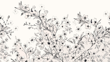 Floral ornament in black and white ink sketch style on a light background © pallab