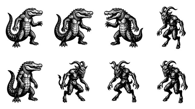 Mythical Creatures: Crocodile Monsters and Demonic Goats, Fantasy Beast Icons