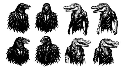 Obraz premium Anthropomorphic Raven and Crocodile Characters in Suits - Fantasy Art