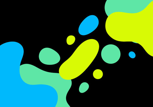 Abstract Background with Vibrant Neon Fluid Shapes and Organic Blobs on Black