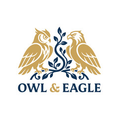 Fototapeta premium Owl and Eagle Symmetry Heritage Luxury Brand Vector Logo Design