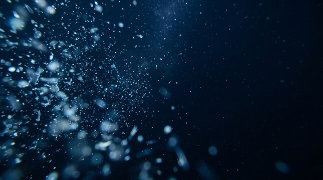 Deep-sea particle drift with glowing plankton and organic microparticles floating in dark ocean currents