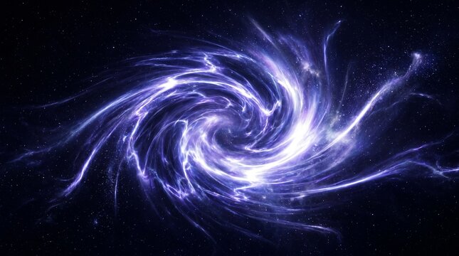 Blue plasma swirl warping space-time in a wide cosmic spiral with nebular dust and stars
