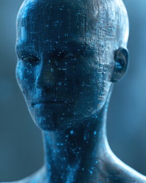 AI android portrait with glowing circuitry, cyberpunk atmosphere, ultra detailed robotic texture