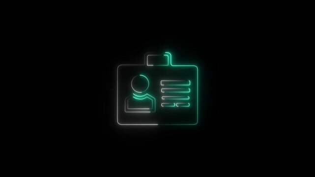 Glowing neon line Identification badge icon isolated on black background. Neon ID card icon for futuristic credential UI Bright cyber badge symbol with technological.