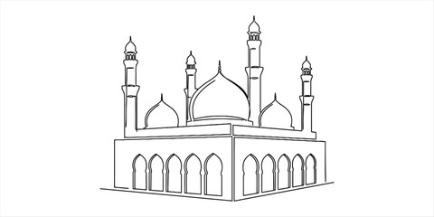 Mosque building with domes and minarets outline © Ratna Art_Gallery